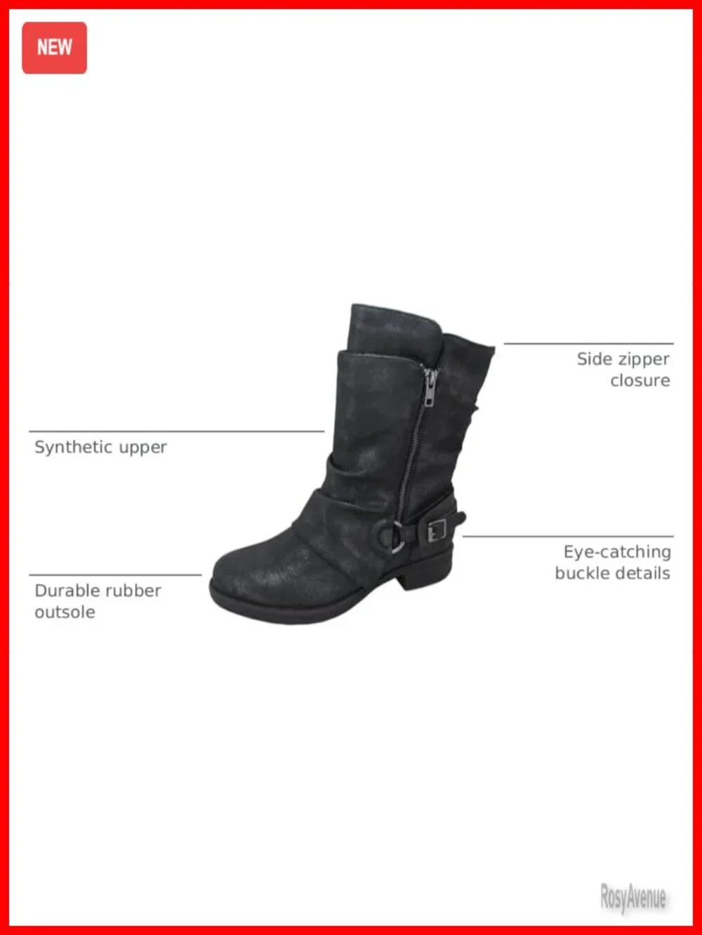 Synthetic Keto Mid-Calf Snow Boot with Zip and Buckle